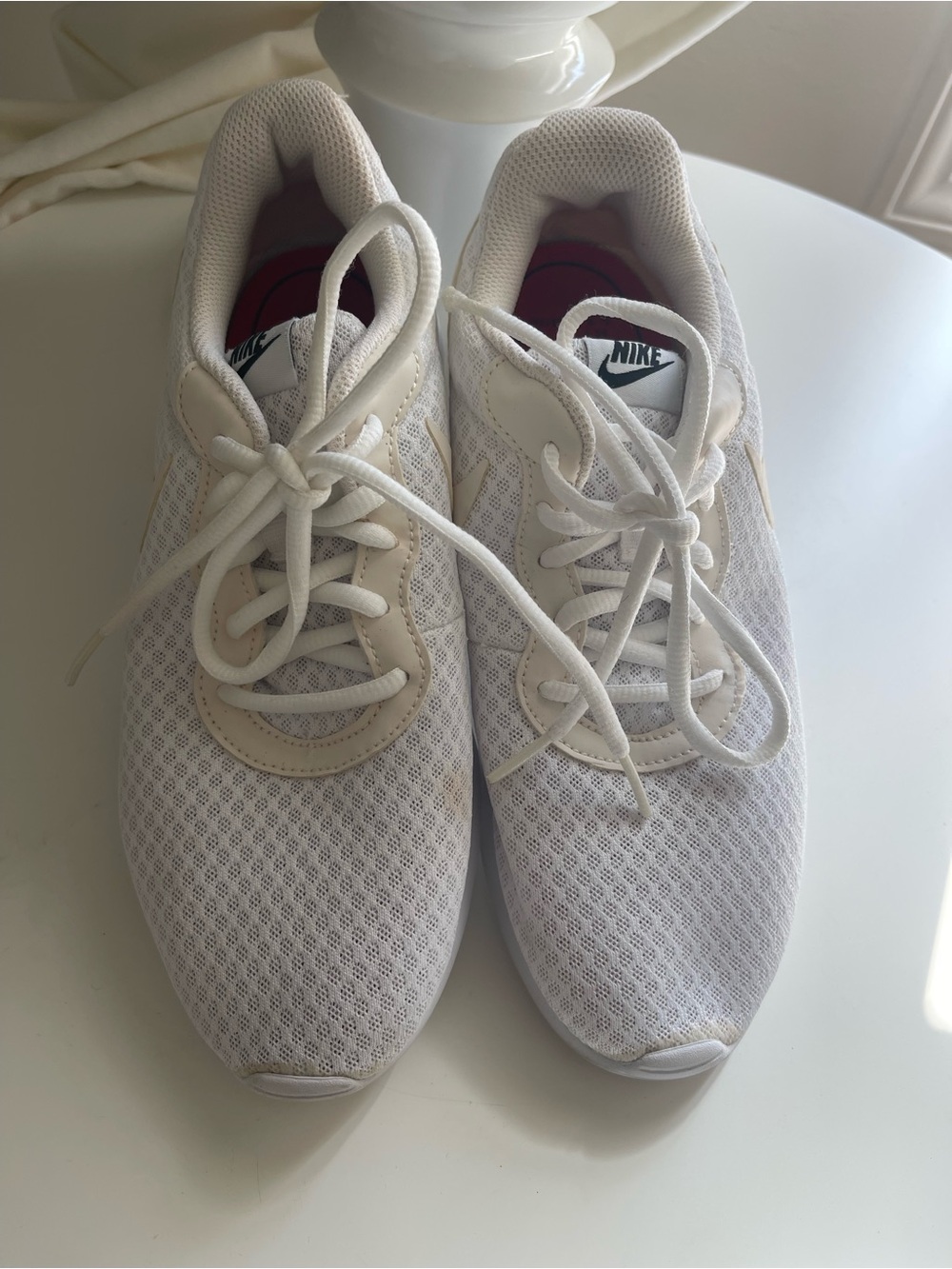 Nike White Mesh Trainers with Subtle Cream Accents